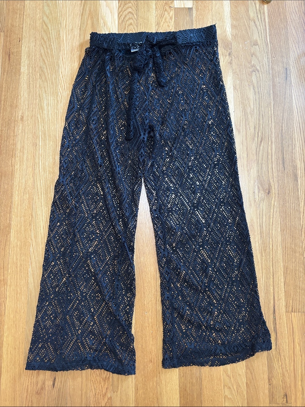 Black Crochet (?) Wide-Leg Beach Cover Up Pants